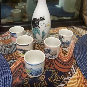 Japanese Sake Set with Geisha Design